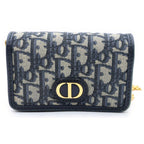 Dior Oblique Montaigne Nano Chain Mini Shoulder Bag Navy Leather Canvas Gold