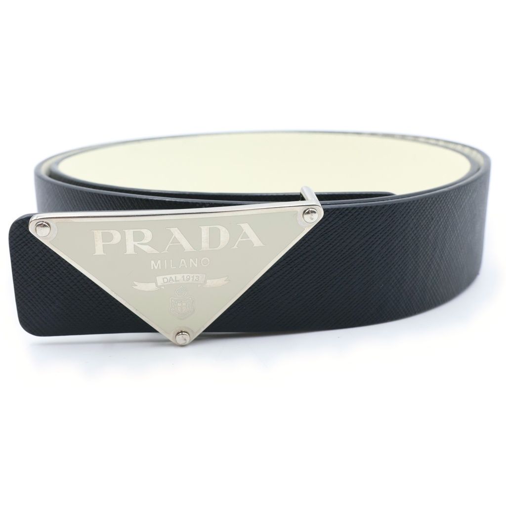 Prada Plate Logo Buckle Saffiano Leather Belt White — view 4