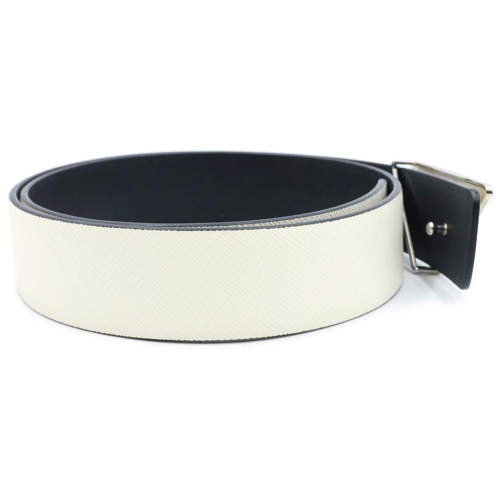 Prada Plate Logo Buckle Saffiano Leather Belt White — view 3
