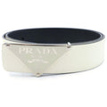 Prada Plate Logo Buckle Saffiano Leather Belt White