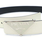 Prada Plate Logo Buckle Saffiano Leather Belt White — view 6