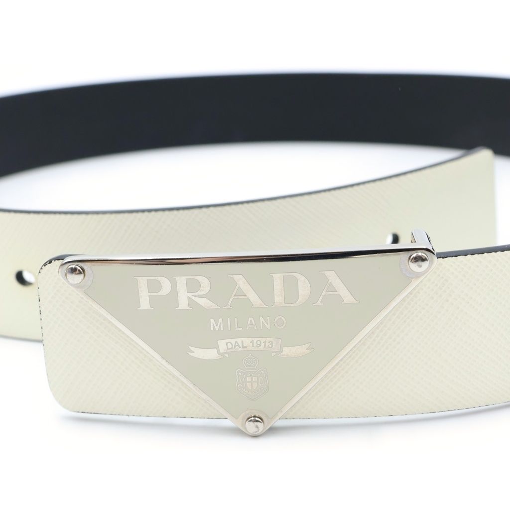 Prada Plate Logo Buckle Saffiano Leather Belt White — view 6