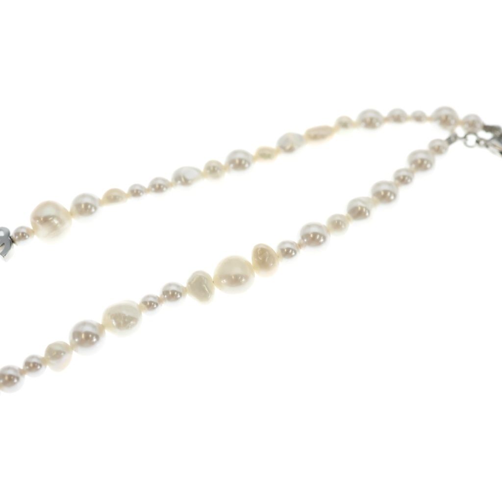 Chanel CC Logo Pearl Necklace White Silver — view 5