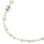 Chanel CC Logo Pearl Necklace White Silver