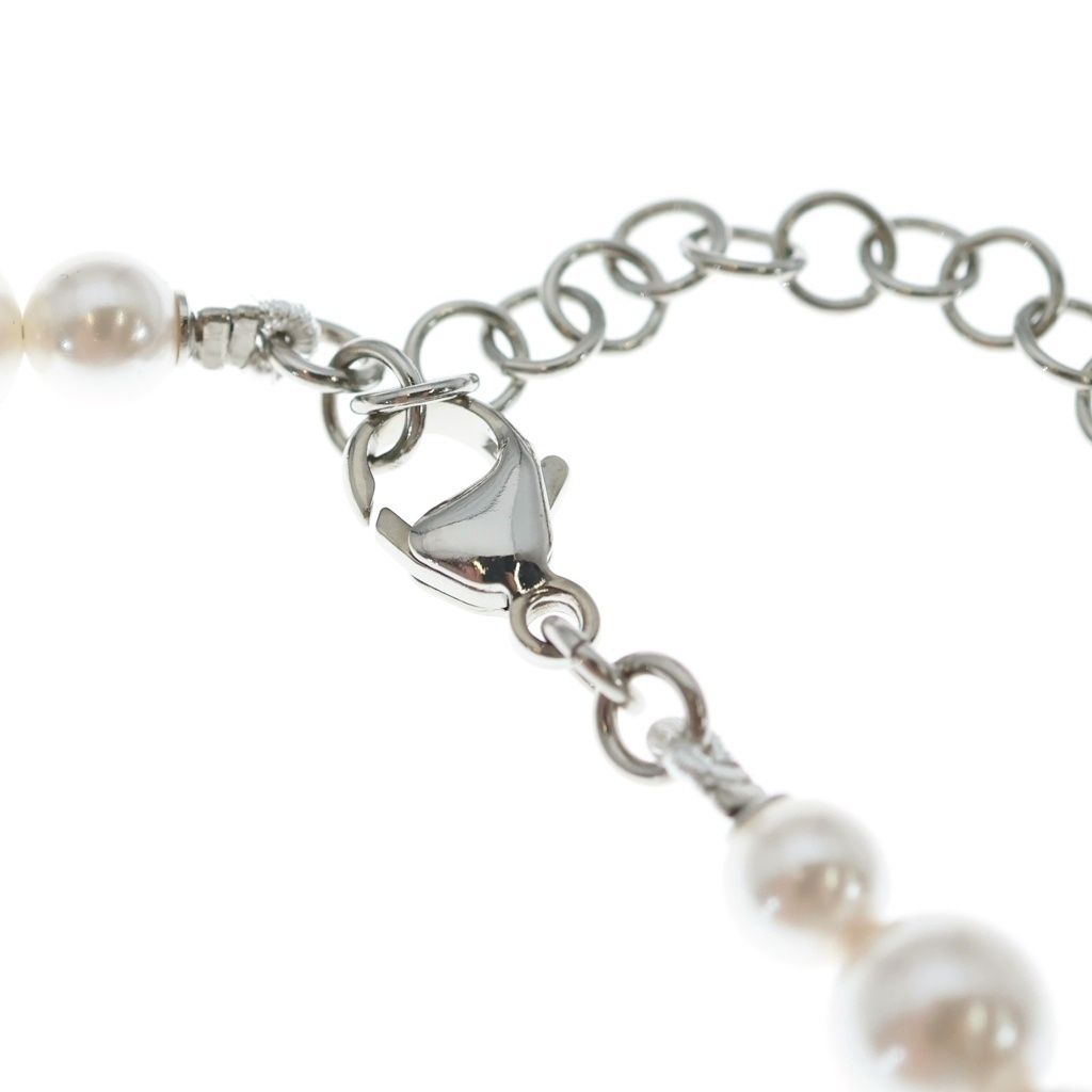 Chanel CC Logo Pearl Necklace White Silver — view 4