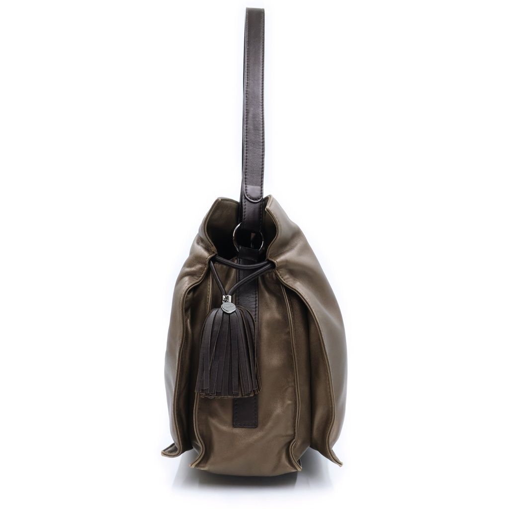 Loewe Flamenco Nappa Leather Silver Fringe Tassel 2-Way Shoulder Bag Khaki — view 3