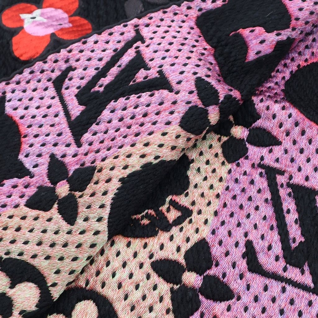 Louis Vuitton Logomania Scarf LV Stories Shawl Wool Silk Black Multicolor — view 5