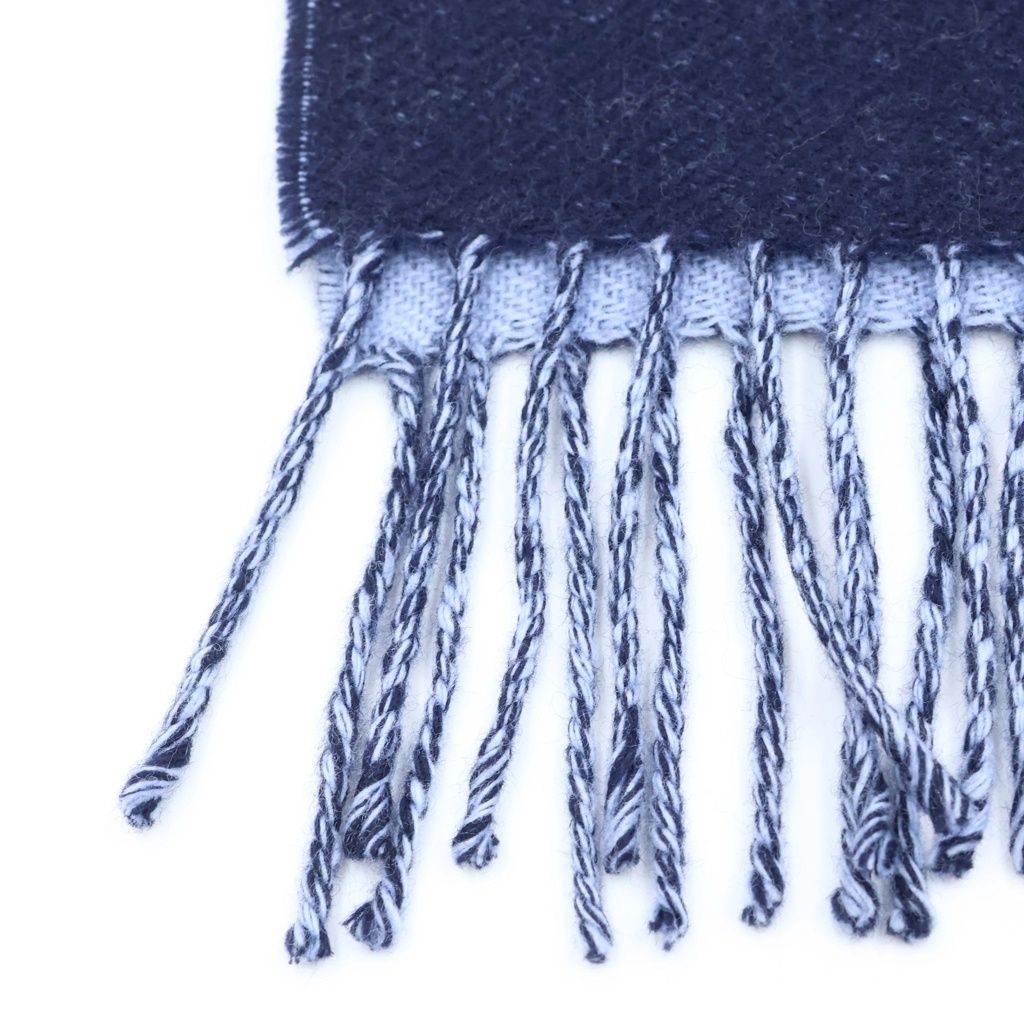 Loewe Anagram Logo Embroidery Wool Fringe Scarf Navy — view 5