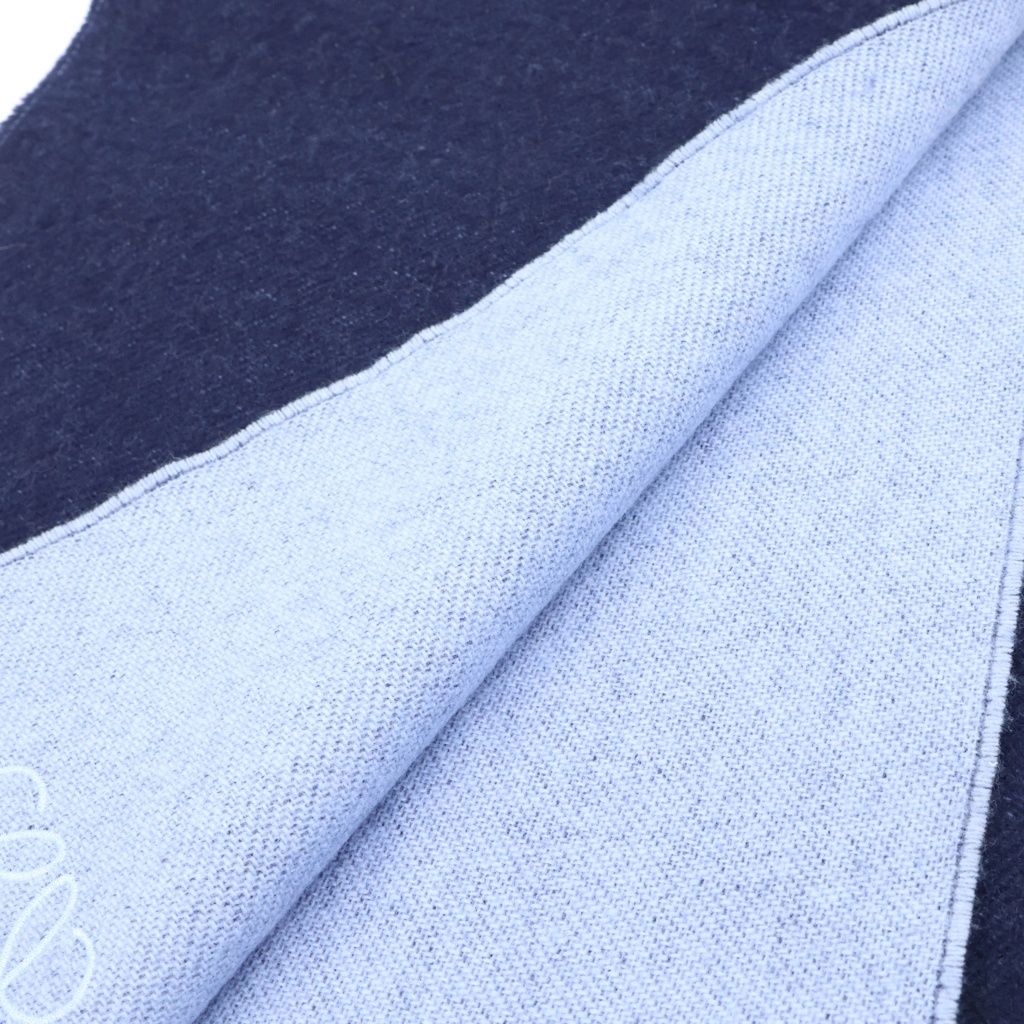 Loewe Anagram Logo Embroidery Wool Fringe Scarf Navy — view 4
