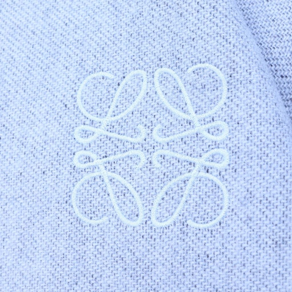 Loewe Anagram Logo Embroidery Wool Fringe Scarf Navy — view 3