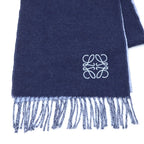 Loewe Anagram Logo Embroidery Wool Fringe Scarf Navy — view 2