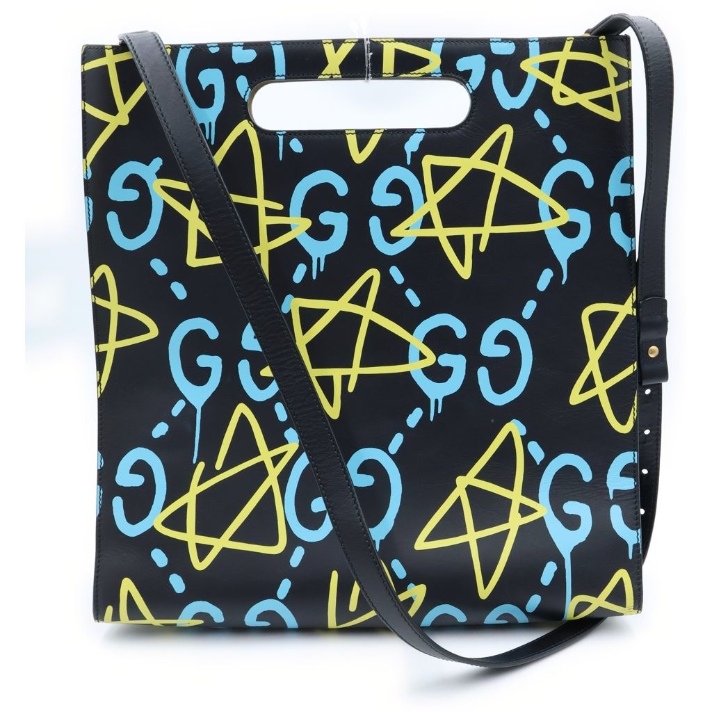 Gucci Ghost Print Star 2-Way Shoulder Handbag Leather Black — view 2