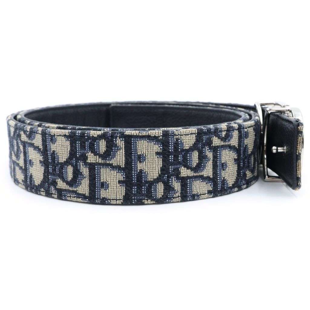 Dior Oblique Reversible CD Logo Belt Navy Canvas Leather — view 3