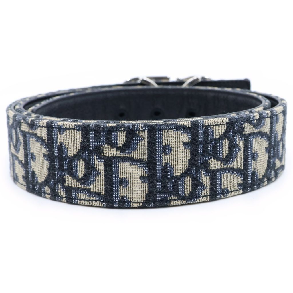 Dior Oblique Reversible CD Logo Belt Navy Canvas Leather — view 2
