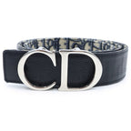 Dior Oblique Reversible CD Logo Belt Navy Canvas Leather — view 4