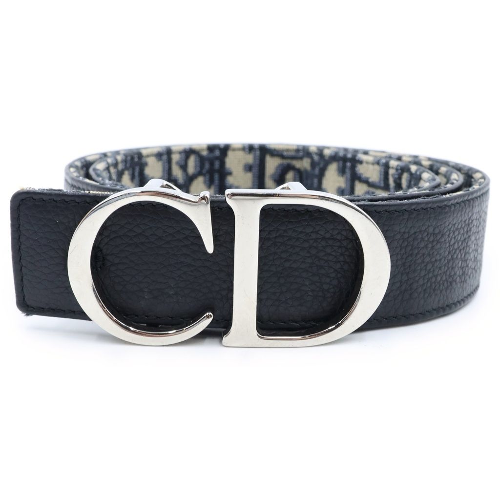 Dior Oblique Reversible CD Logo Belt Navy Canvas Leather — view 4