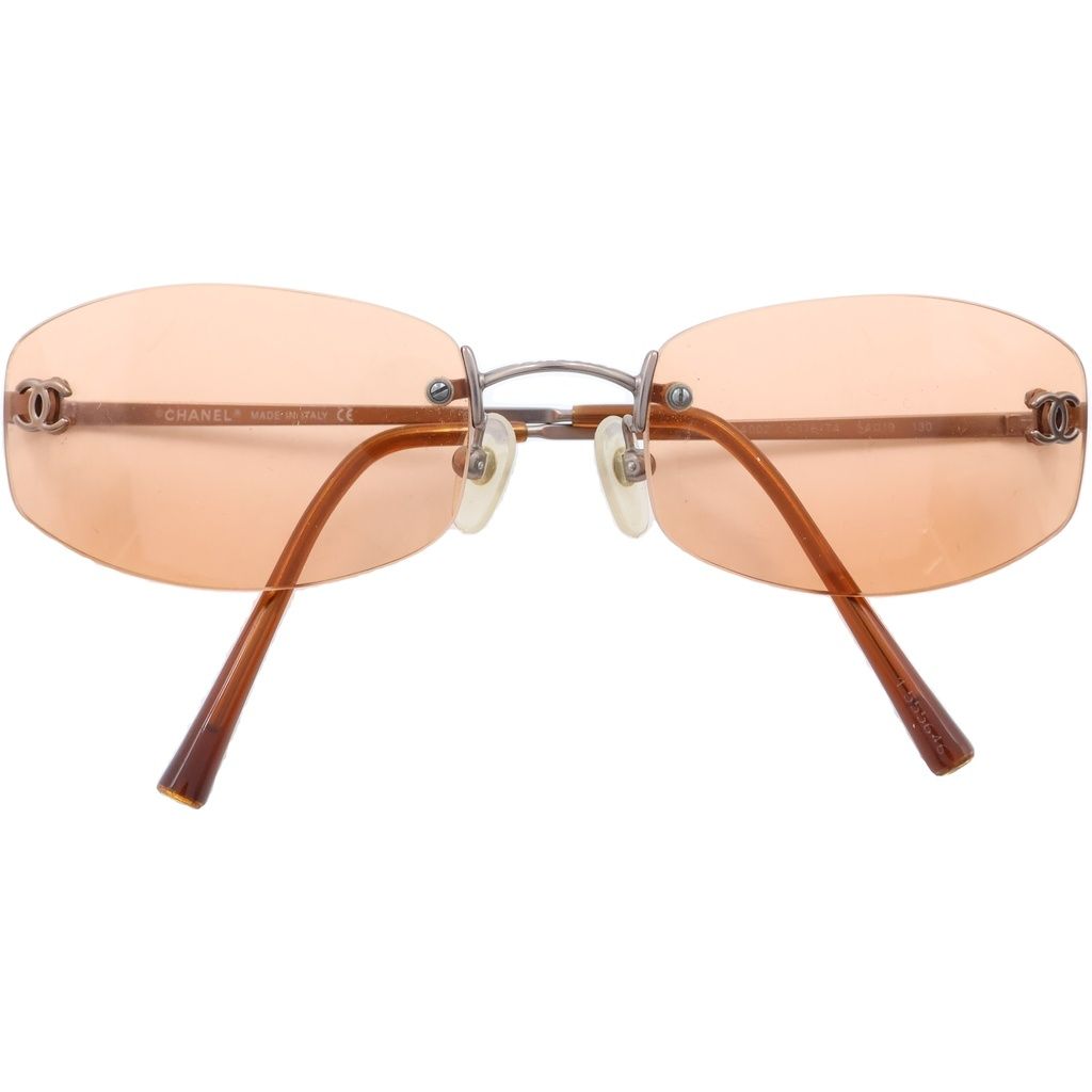 Chanel CC Logo Rimless Sunglasses Eyewear Model Orange