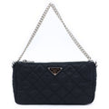 Prada Triangle Logo Tessuto Nylon 2-Way Quilted Chain Shoulder Bag Black