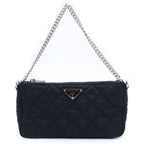 Prada Triangle Logo Tessuto Nylon 2-Way Quilted Chain Shoulder Bag Black