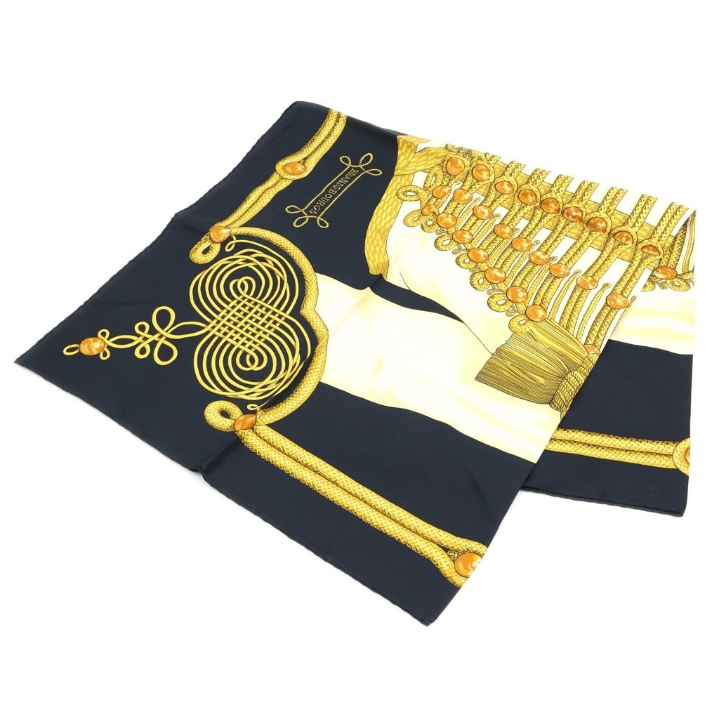 Hermes Carre 90 Brandenburg Ornament Silk Scarf Black