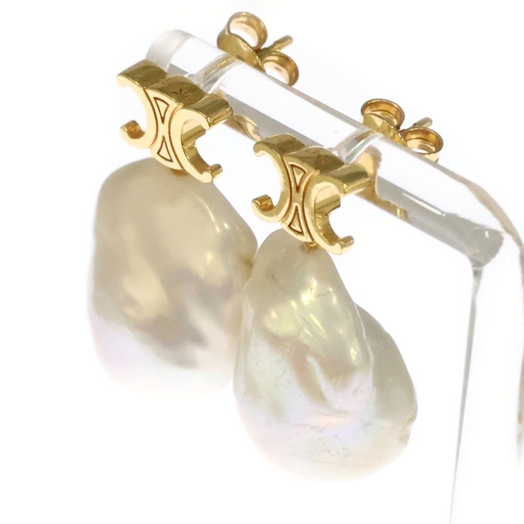 Celine Triomphe les Pearl Baroque Earrings White Gold