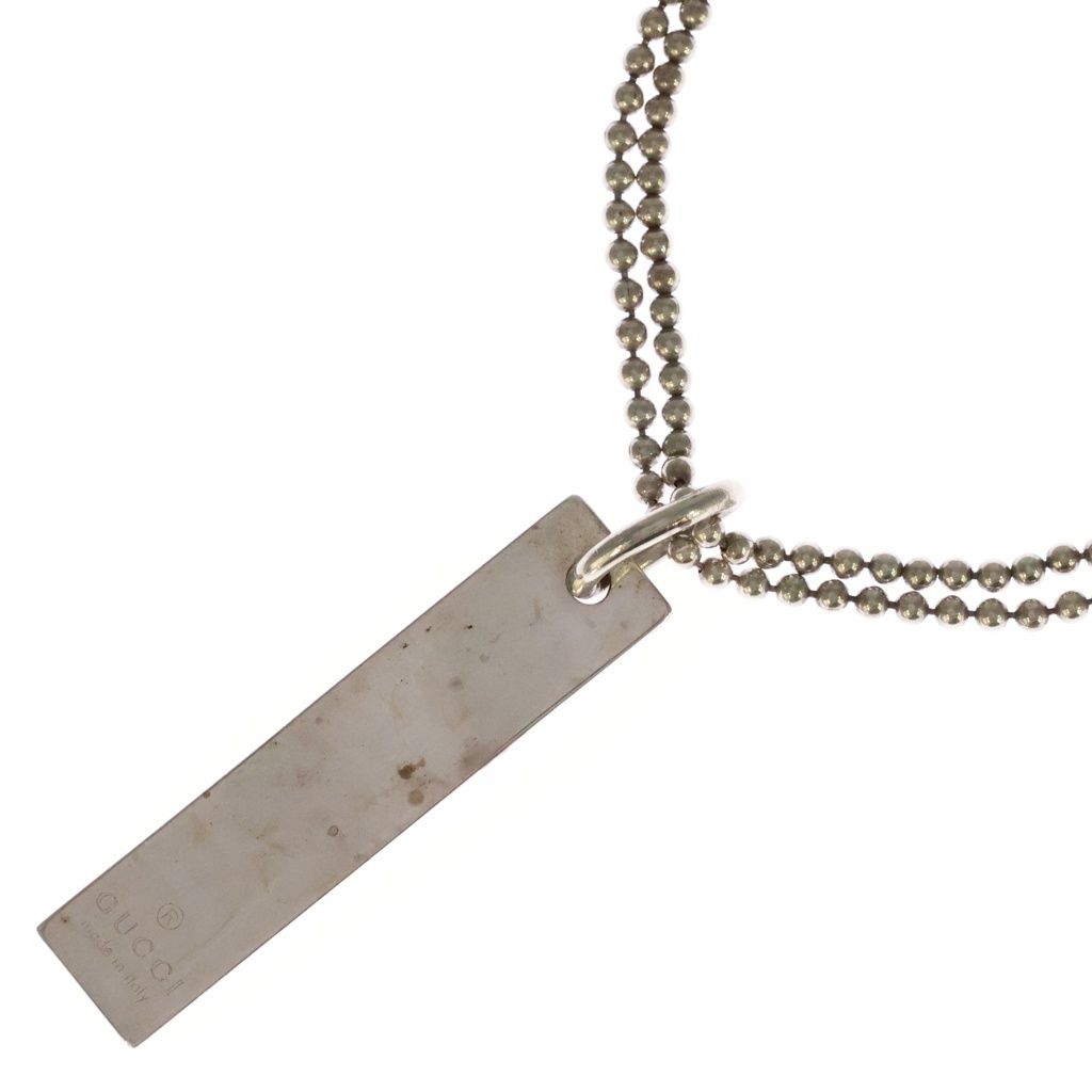 Gucci Logo Plate Necklace Double Pendant Ball Chain Silver