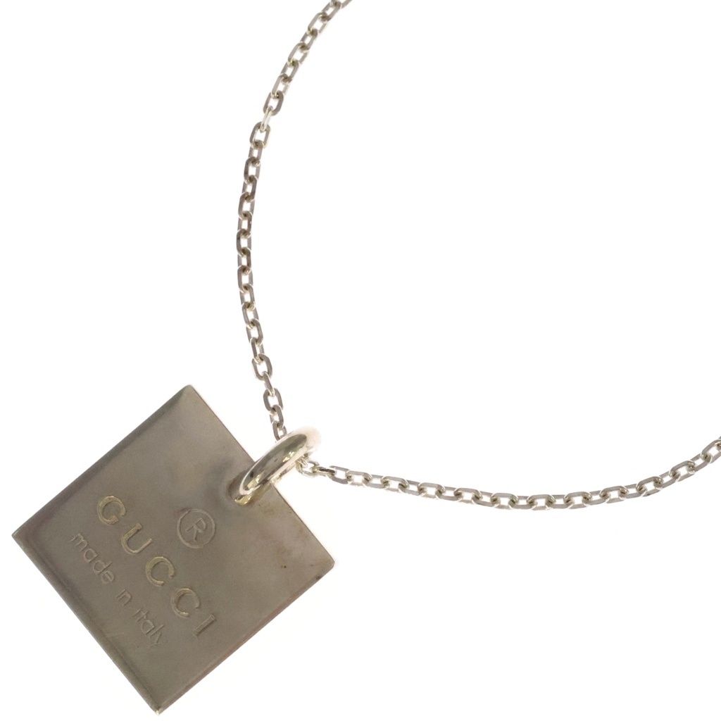 Gucci Square Logo Plate Pendant Chain Silver Necklace