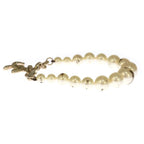 Chanel CC Logo Faux Pearl Rhinestone Metal Bracelet White Gold — view 3