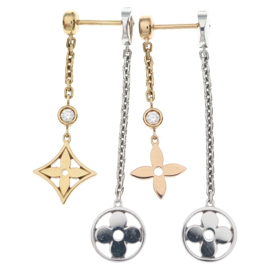 Louis Vuitton Monogram Idylle Diamond Earrings Yellow Gold White Pink