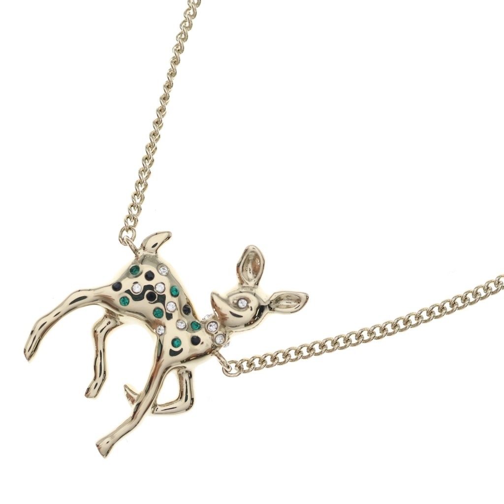 Chanel Bambi Pearl Necklace Stone Pendant Chain Gold