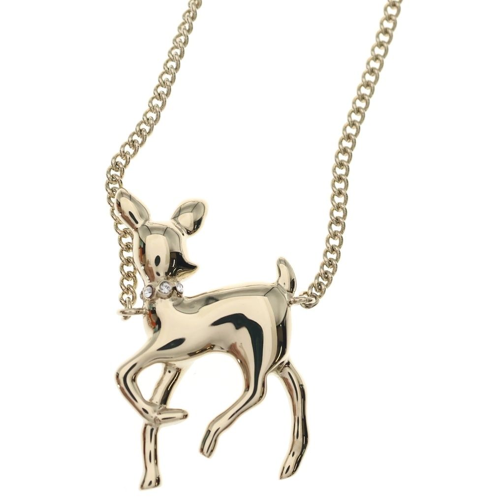 Chanel Bambi Pearl Necklace Stone Pendant Chain Gold — view 3