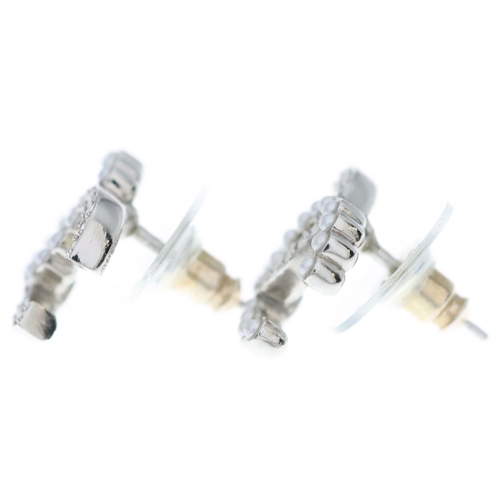 Chanel CC Logo Rhinestone Pearl Earrings Gold — view 3