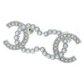 Chanel CC Logo Rhinestone Pearl Earrings Gold