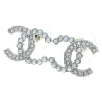 Chanel CC Logo Rhinestone Pearl Earrings Gold