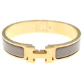 Hermes Clic H Brown Glasse Bangle Bracelet Beige Gold