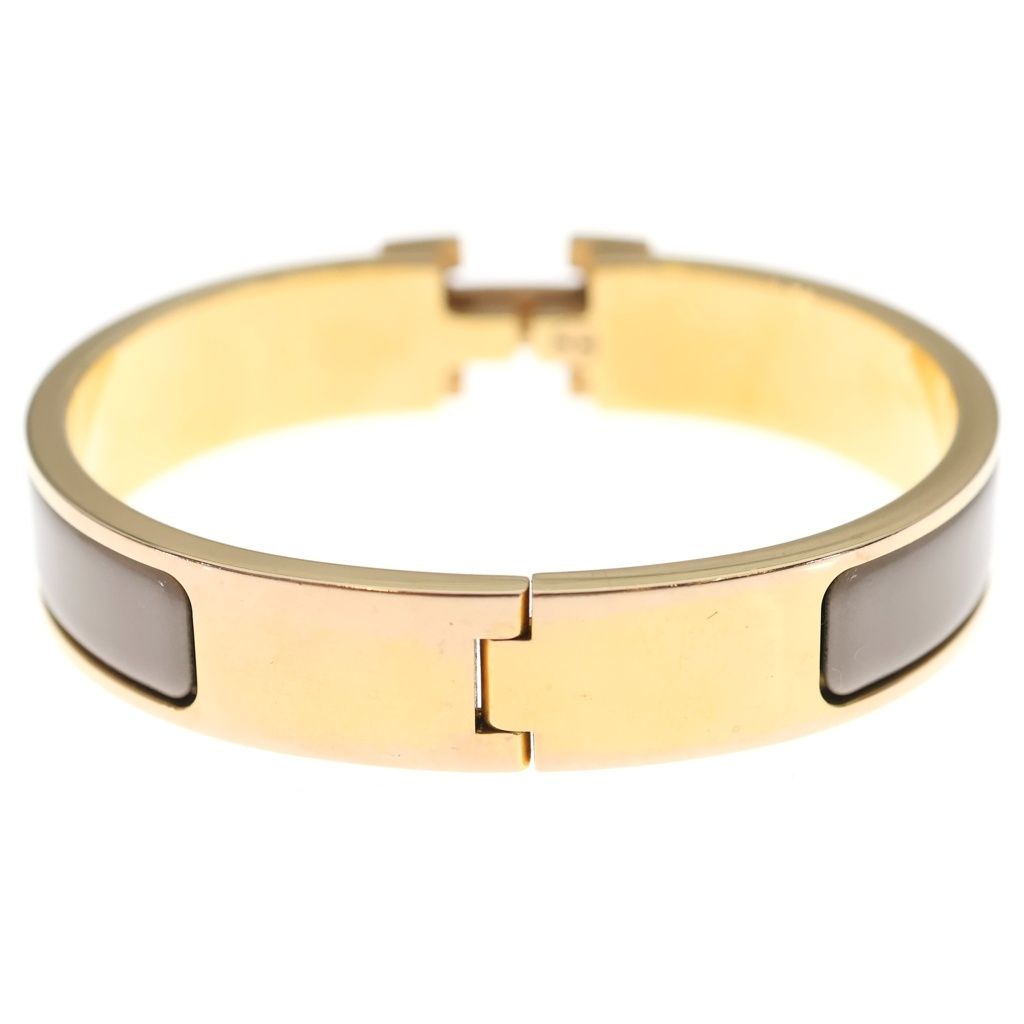 Hermes Clic H Brown Glasse Bangle Bracelet Beige Gold — view 2