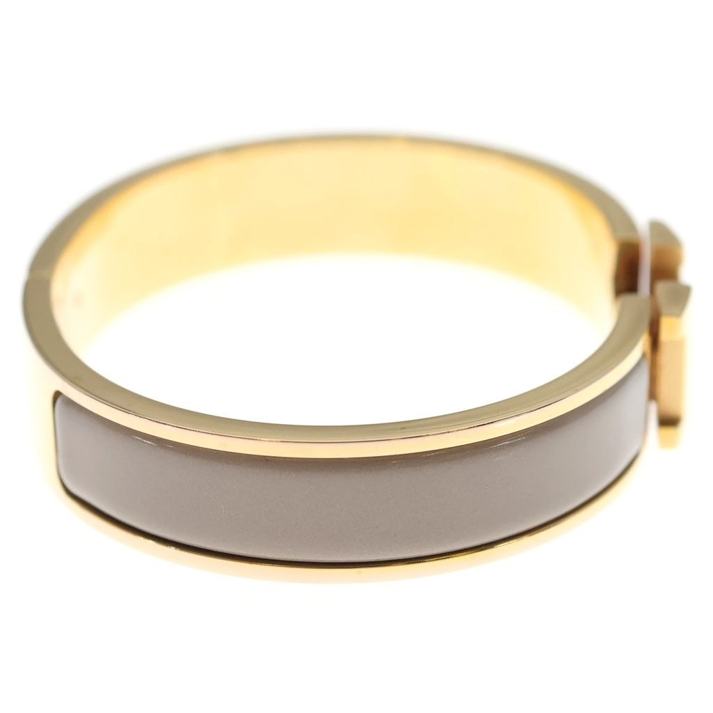 Hermes Clic H Brown Glasse Bangle Bracelet Beige Gold — view 3