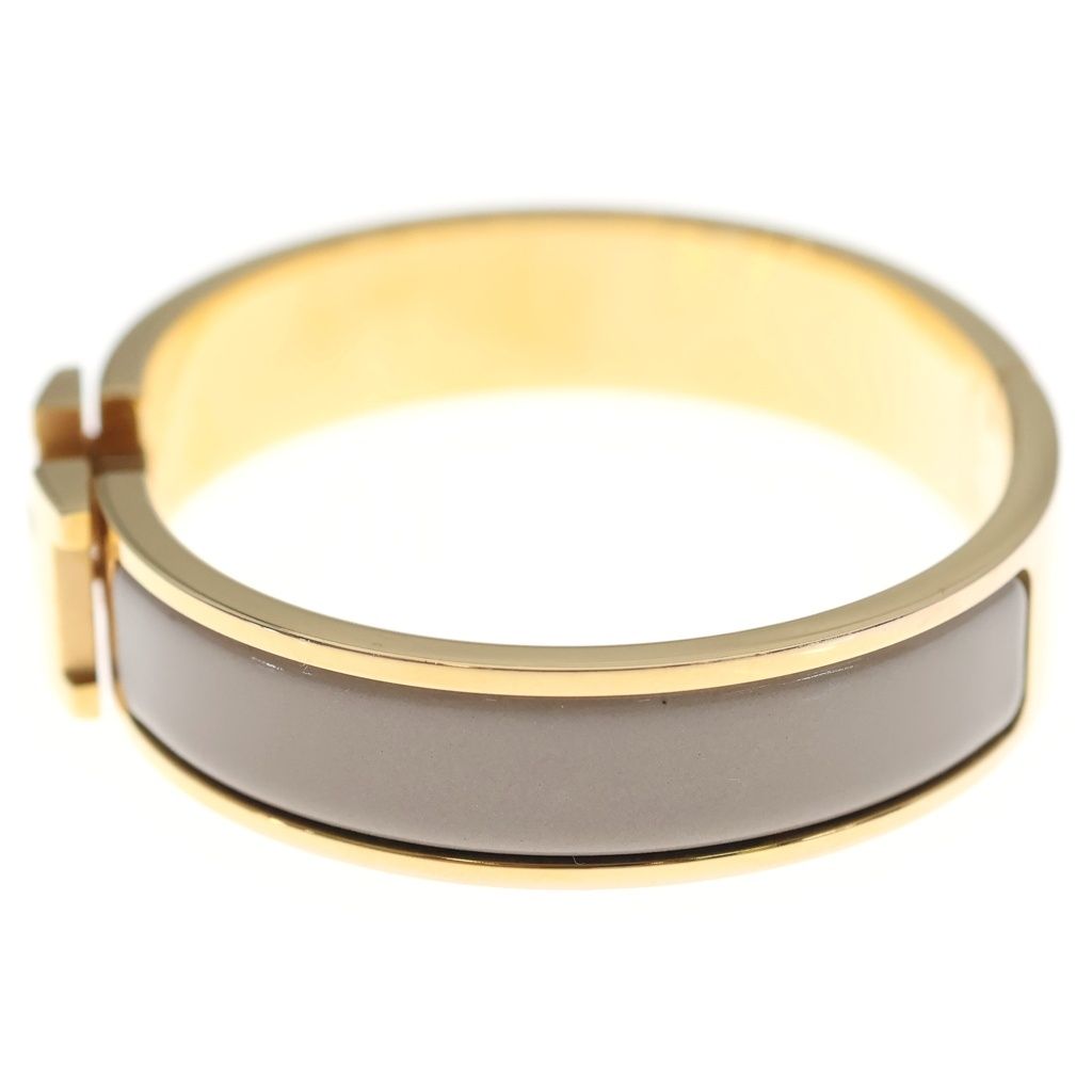 Hermes Clic H Brown Glasse Bangle Bracelet Beige Gold — view 4