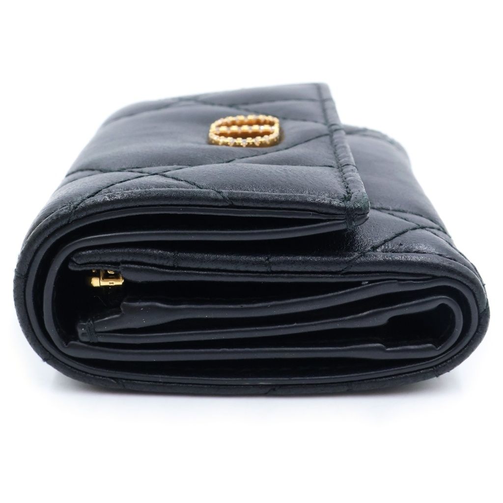 Dior Caro Macro Cannage Crystal Wallet Trifold Black Leather Gold — view 3