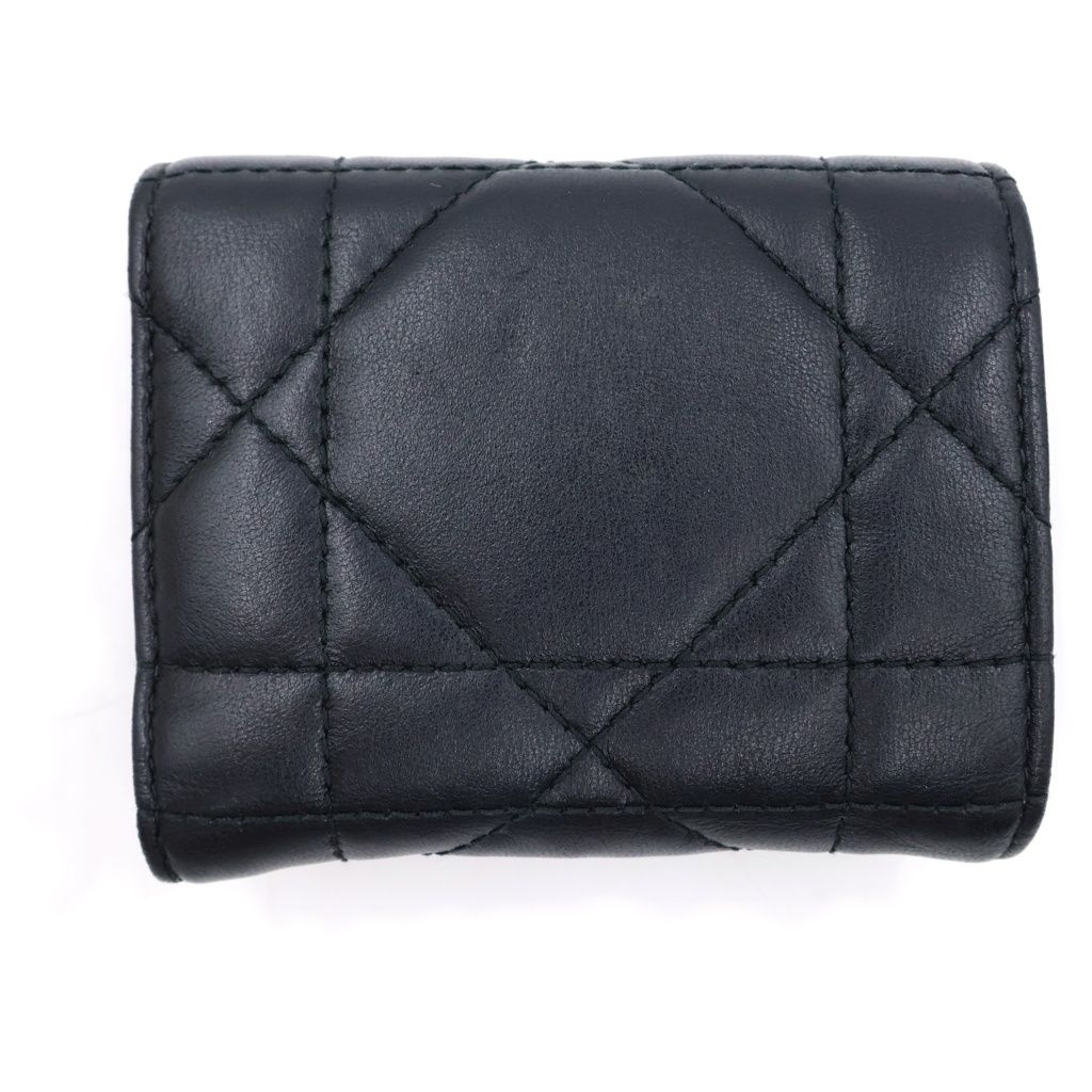 Dior Caro Macro Cannage Crystal Wallet Trifold Black Leather Gold — view 2