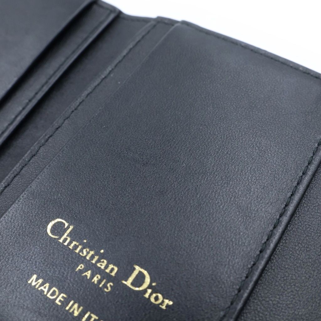 Dior Caro Macro Cannage Crystal Wallet Trifold Black Leather Gold — view 5
