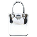 Prada Triangle Logo 2-Way Shoulder Bag Silver Patent Leather