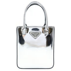 Prada Triangle Logo 2-Way Shoulder Bag Silver Patent Leather