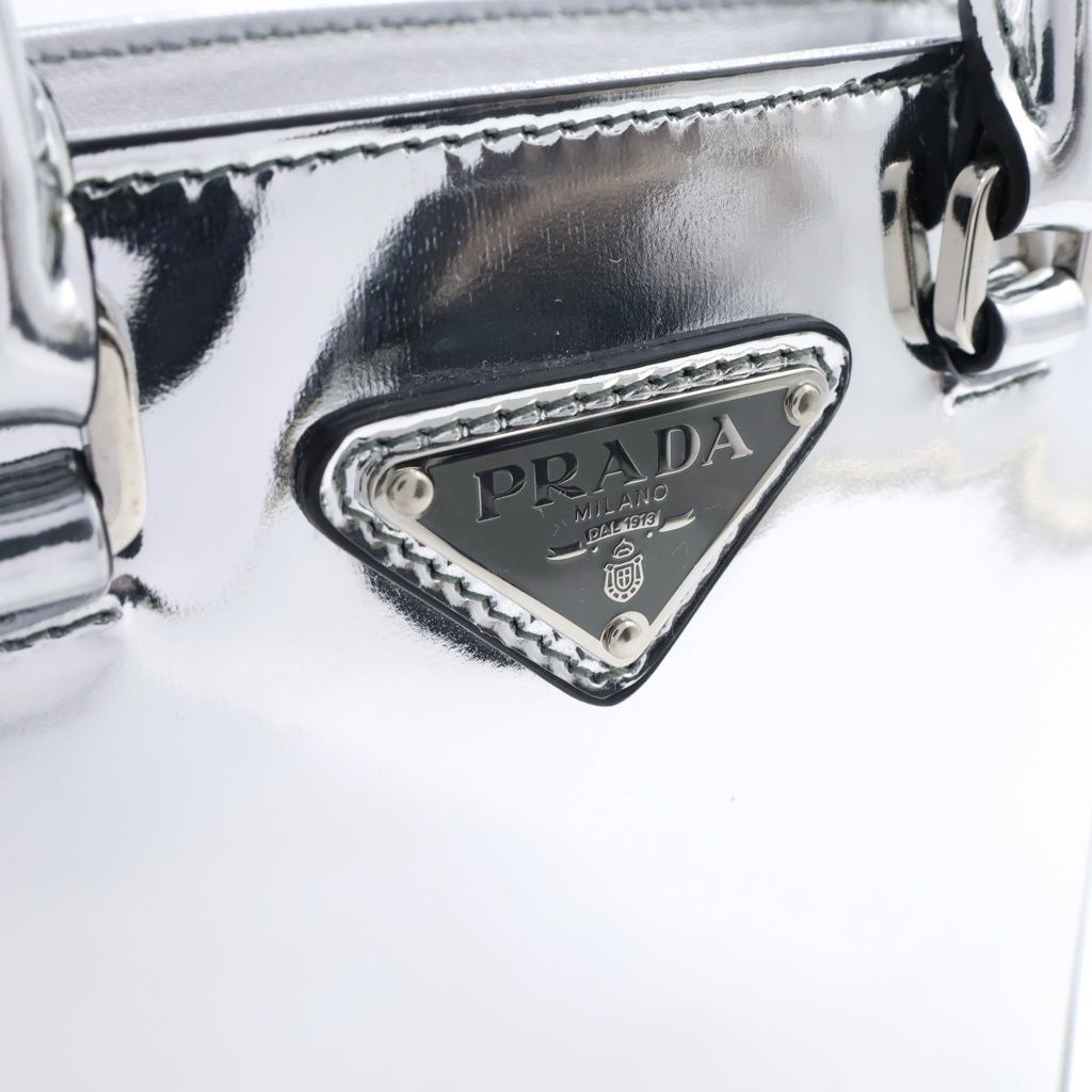Prada Triangle Logo 2-Way Shoulder Bag Silver Patent Leather — view 6