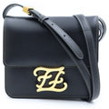 Fendi Karligraphy Shoulder Bag Black Leather