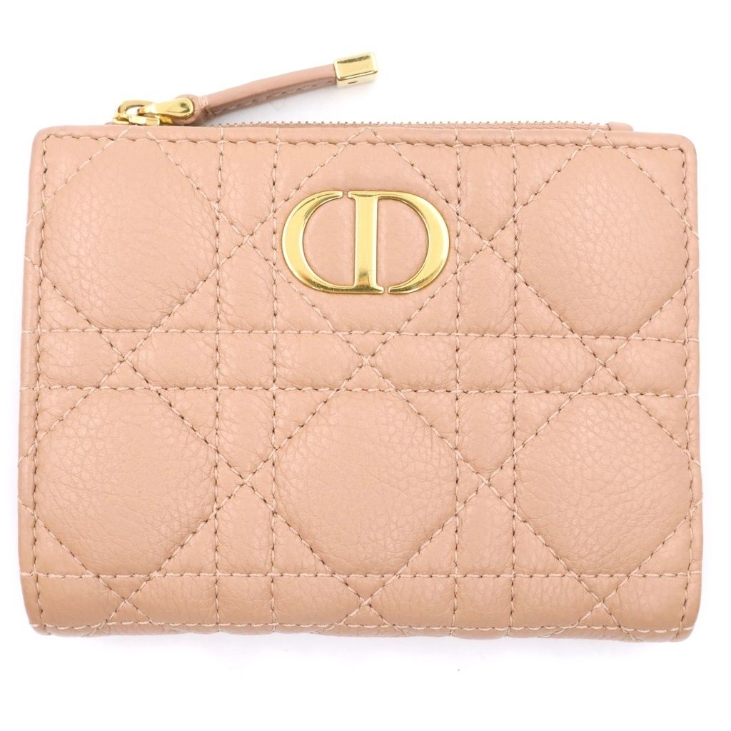 Dior Dahlia Compact Wallet Bifold Beige Leather Gold
