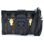 Louis Vuitton Monogram Petite Shoulder Bag Trunk Brown Black Leather