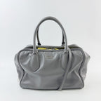 Prada Inside Soft Calfskin 2-Way Shoulder Bag Leather Gray Lime Green Silver — view 3