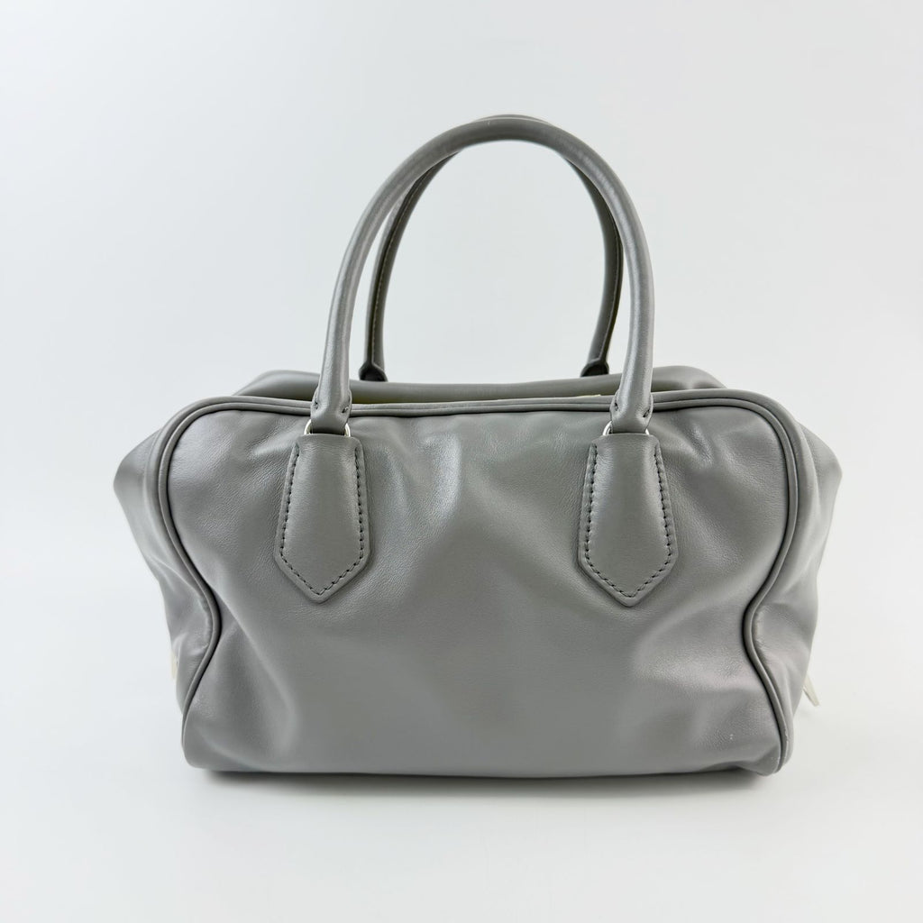 Prada Inside Soft Calfskin 2-Way Shoulder Bag Leather Gray Lime Green Silver — view 5