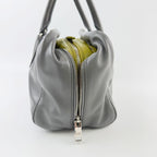 Prada Inside Soft Calfskin 2-Way Shoulder Bag Leather Gray Lime Green Silver — view 7